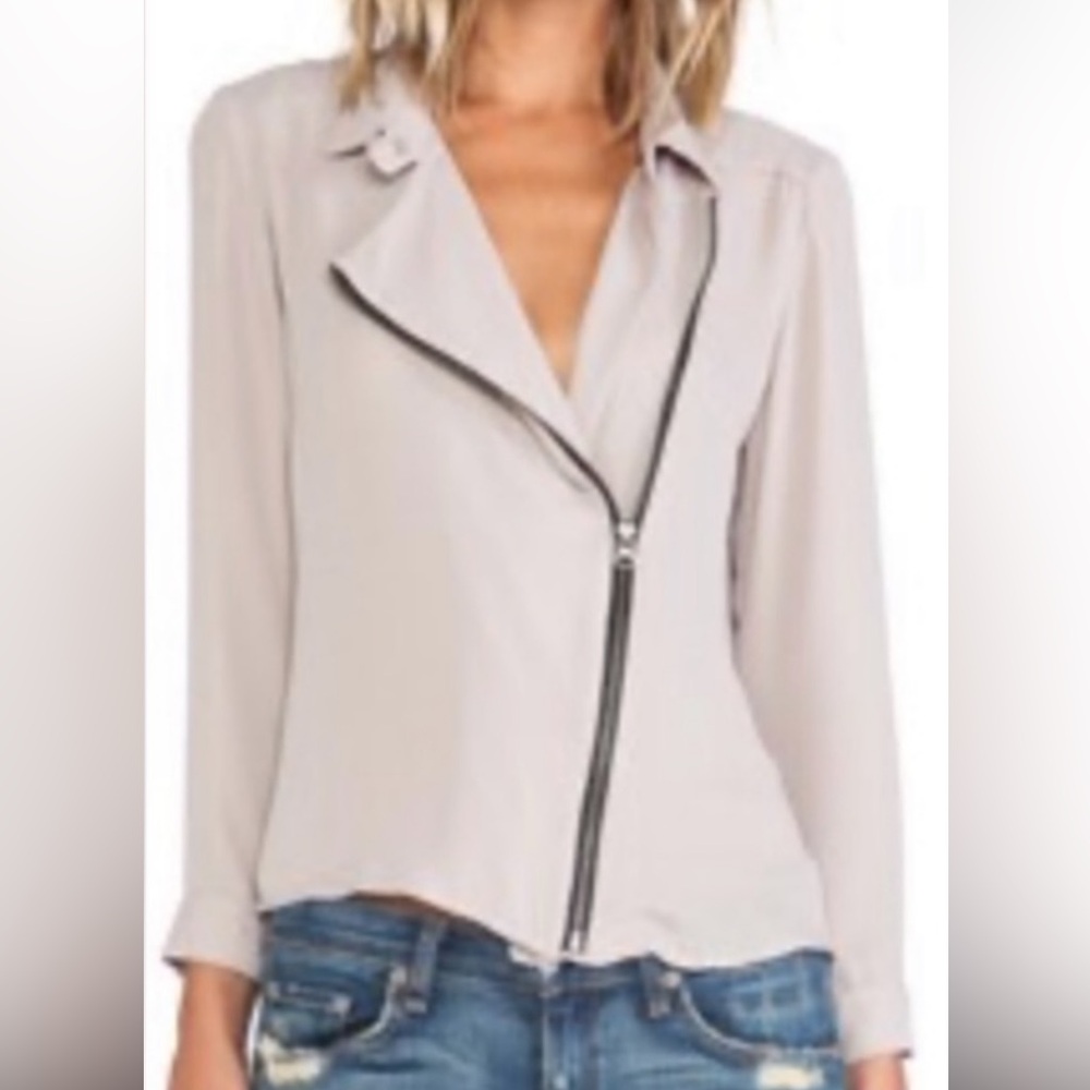 Krisa Zip Moto Top   Taupe Long Sleeve Top With Black Exposed Zipper Closure   M